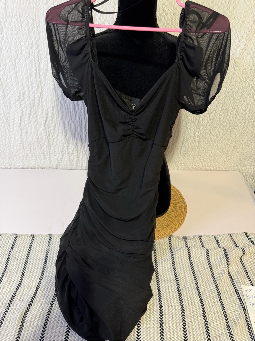 Windsor Black Midi Dress with Sheer Puff Sleeves